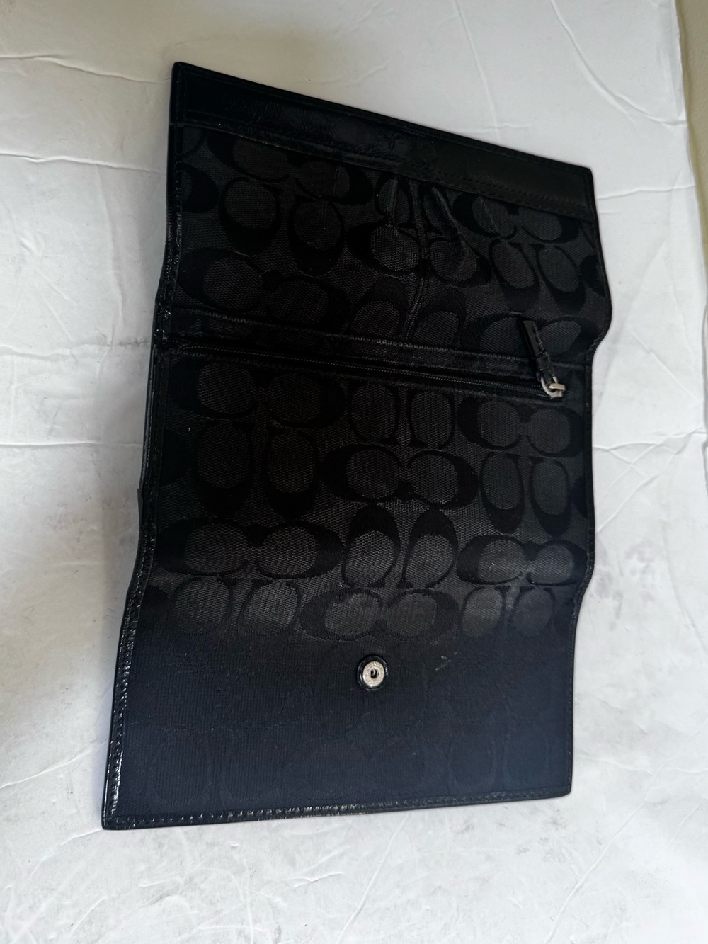 Coach Signature C Jacquard Leather TriFold Wallet Black Clutch Card Case Canvas - Picture 7 of 16